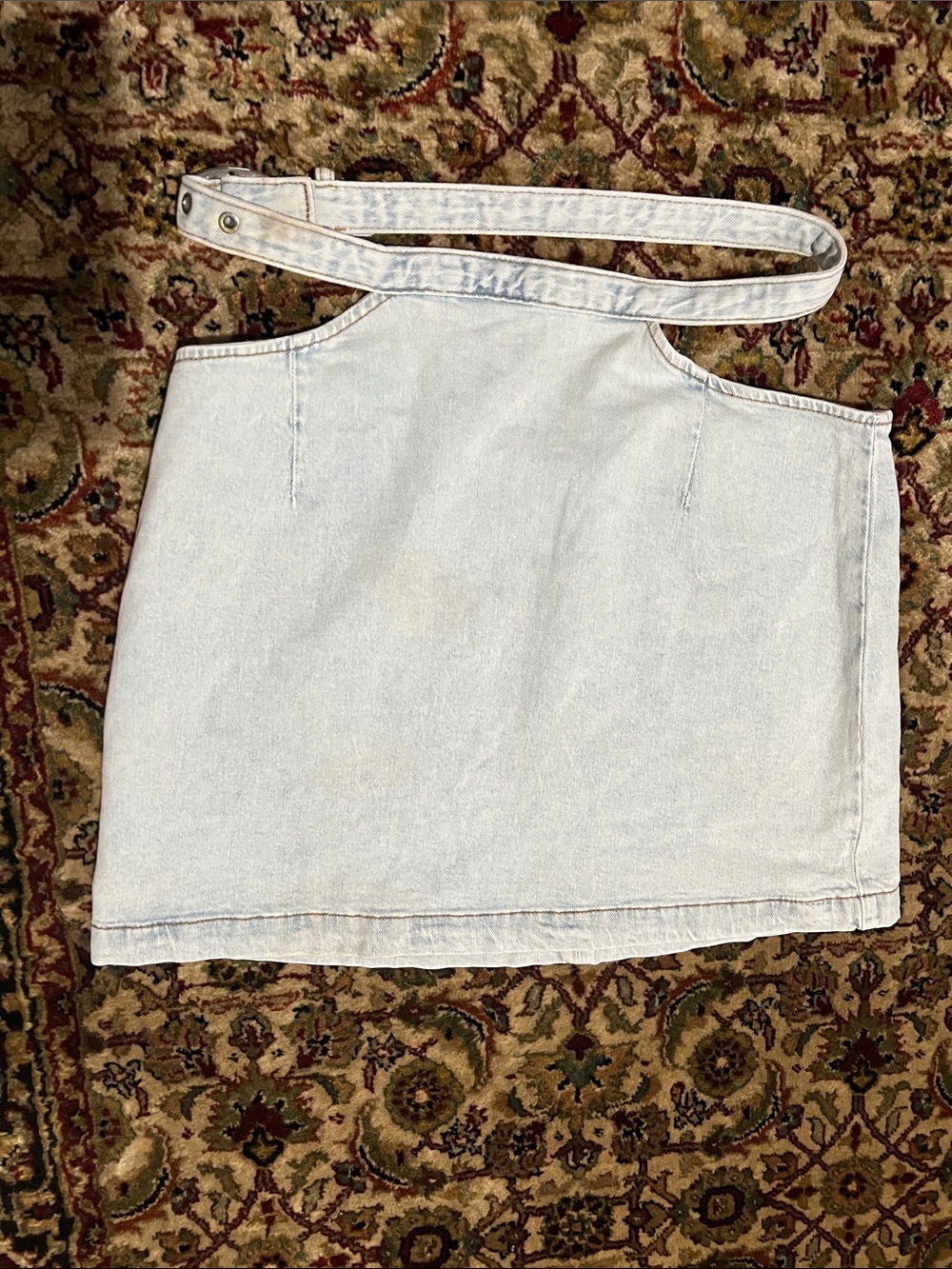 WeWoreWhat Light Wash Denim Mini Skirt with Cutout Waist Strap Size Medium New